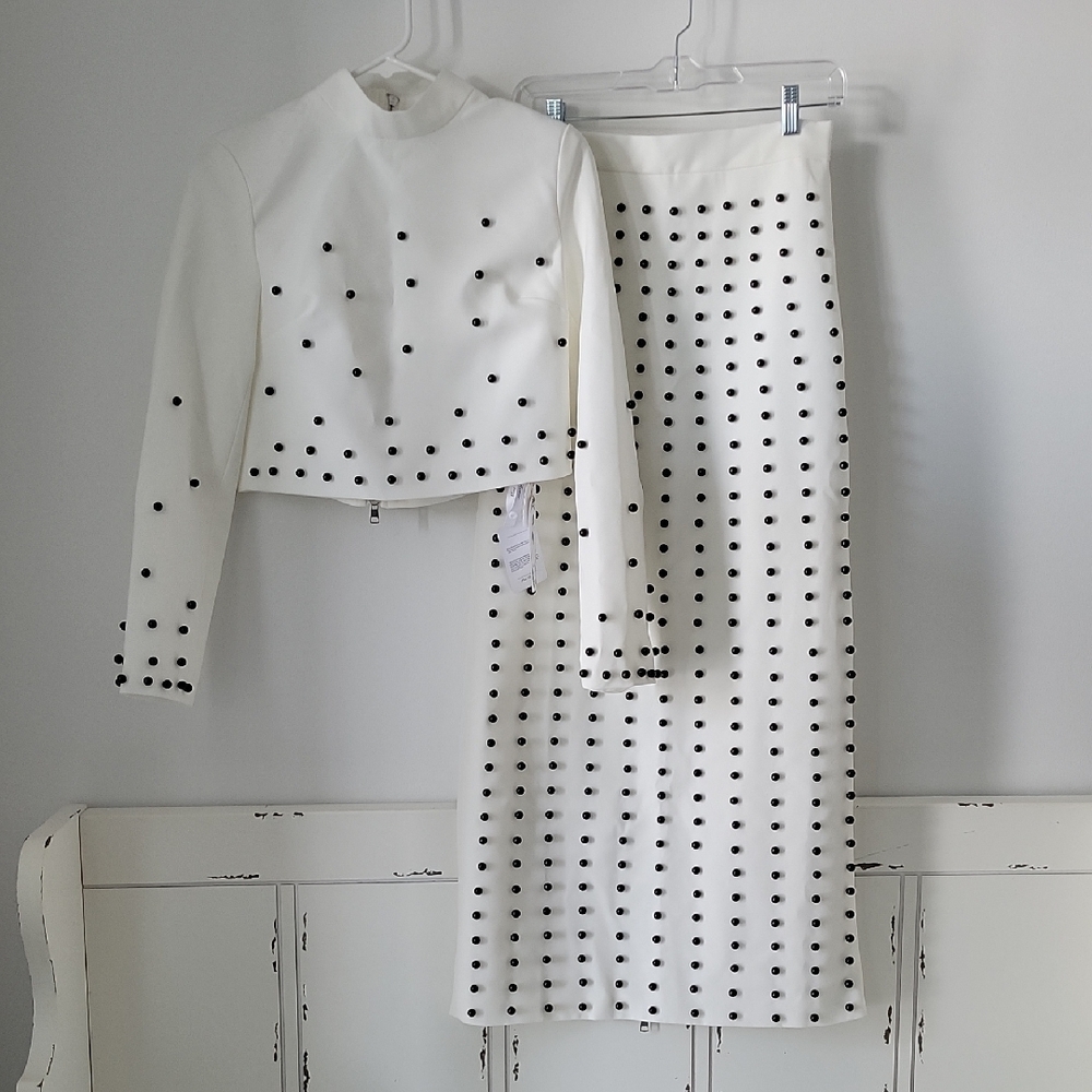 Women’s White Two-Piece Studded Skirt Set - Picture 3 of 6